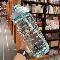 Bouteille d'eau de sport 2L avec paille, grande capacité, portable, pour voyage, fitness, avec marqueur de temps