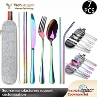 Ensemble de couverts portables en acier inoxydable au design moderne et écologique, 8 pièces, comprenant cuillère/fourchette/couteau/baguettes, avec étui de transport