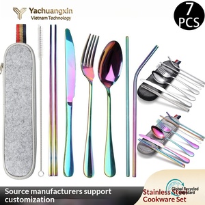 Eco-Friendly Modern Design Portable Stainless Steel Cutlery <b>Set</b> 8-Piece Includes Spoon/Fork/Knife/Chopsticks Carrying Case - Product Image 3