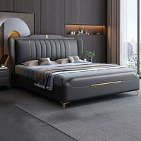 Lit en cuir Nappa italien de luxe léger 2025, taille Queen/King, design simple, doux et moderne pour la maison, l'hôtel, la chambre à coucher, meubles en bois