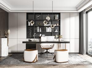 HAIYUE Nouvelle conception de bibliothèque haute et moderne en bois gris, étagère murale complète - Product Image 3