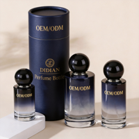 Flacon de parfum en verre vide écologique et recyclable en forme de cylindre de 30 ml, 50 ml, 100 ml avec coffret en papier personnalisé pour usage cosmétique