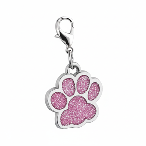 Ciondolo a forma di zampa rosa glitterato da 25 mm per collari per animali domestici - Product Image 2