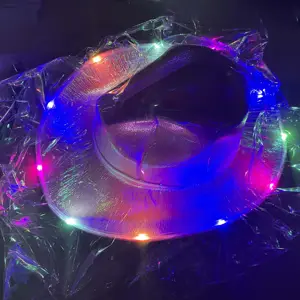 Light Up Glorious Luminous Sheen Metallic Cowboy Space Cowgirl Hat Pink LED for Carnival Festival Party Wedding