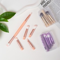 Mini Trousse de Voyage Transparente 6-en-1 – Ensemble de Pinceaux de Maquillage en Fibres Synthétiques avec Manche en Plastique pour Crayon à Sourcils et Mascara – Marque Privée