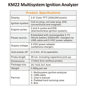 KZYEE KM22 Digital Waveform Display <strong>RPM</strong> Spark Volt Analyzer <strong>Tester</strong> Multi-System Ignition Car Spark Plug Diagnostic Tools - Product Image 4