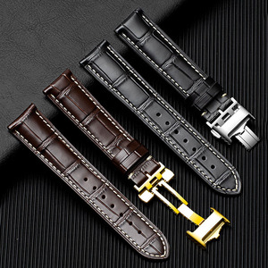 <span class=keywords><strong>Bracelet</strong></span> de montre en <span class=keywords><strong>cuir</strong></span> véritable à motif crocodile rétro de luxe avec <span class=keywords><strong>boucle</strong></span> déployante papillon 19mm 20mm 21mm Bracelets souples - Product Image 1