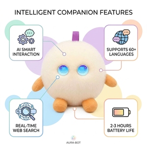 Mini peluche blanche crème, compagnon vocal intelligent IA alimenté par ChatGPT, avec fonction d'émotion <span class=keywords><strong>et</strong></span> de dialogue mondial, lavable, USB-C - Product Image 2