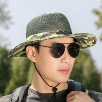Chapeaux de pêcheur en maille camouflage à large bord, chapeau de plage, protection UV, respirant, pour la chasse, la pêche, l'escalade, la randonnée, chapeau de soleil pour hommes en plein air