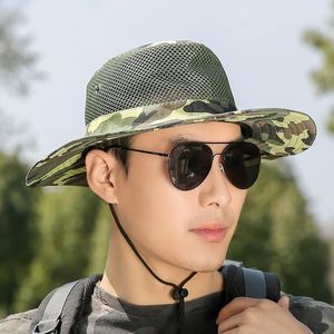 Sombreros de malla de camuflaje con ala ancha, sombrero de playa con protección UV, transpirable, para caza, pesca, escalada, senderismo, sombrero para el sol para hombres. - Product Image 1