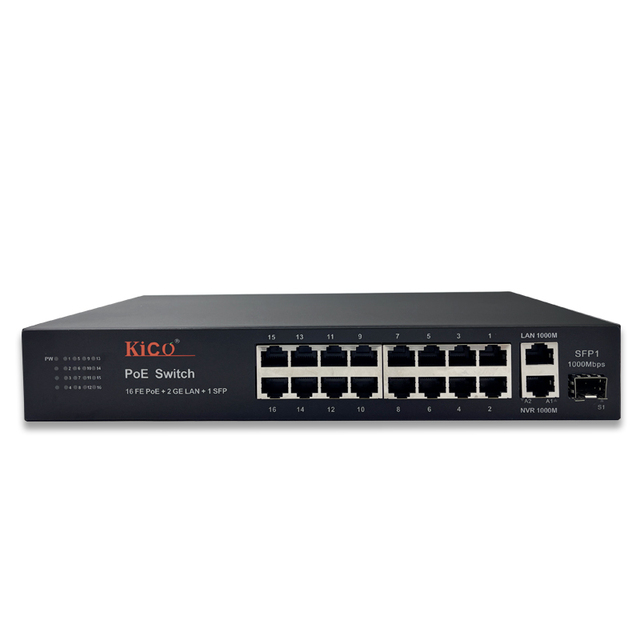 Ethernet RJ45 POE Switch 16 POE + 2 Uplink 10G Compact for Large Video Surveillance and AP Link British Standard Plug