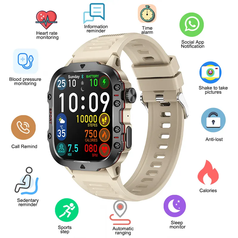 Montre intelligente à grand écran pour homme, boîtier en acier inoxydable, Wifi, Sim, GPS, montre intelligente avec tension artérielle SpO2 2024