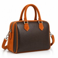 Bolso de Mano de Cuero de Lujo para Mujer, Bolso Tipo Satchel Bicolor con Ribete de Gamuza, Asa de Transporte y Correa Desmontable, Venta al Por Mayor, Personalizado OEM