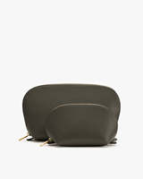 Sac de maquillage en cuir PU personnalisé avec logo, fermeture éclair, couleur unie, forme de coquille, demi-lune, grande capacité, organiseur de cosmétiques