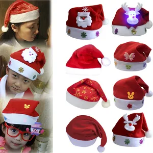 冬季成人圣诞老人红酒圣诞快乐帽子派对装饰红色新奇圣诞发光二极管儿童帽