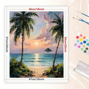 DecorFriday Kit de Pintura por Números de Atardecer Tropical en la Playa, Pintado a Mano para Adultos, Palmeras al Atardecer, 16x20 Pulgadas, Ecológico - Product Image 2