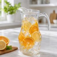 Carafe à eau en verre de 1700 ml avec couvercle, facettes taillées en diamant, corps à motif pressé transparent, distributeur de boissons pour la maison et la cuisine