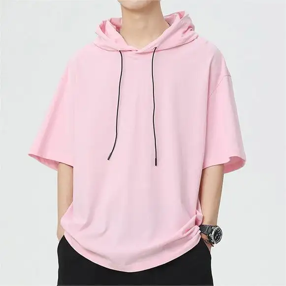 custom print men 2024 logo short sleeve oversized hoodie pullover sports sweatshirts plus size men's hoodies