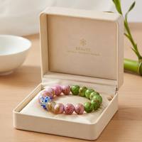 Bracelet en perles de verre Liuli rose et vert imitation antique fait main de 12 mm, avec perles florales bleues, bijoux de yoga et de méditation, vente en gros