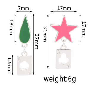 Pendientes colgantes de aleación con forma de lágrima y póker de estrella Rosa artesanal de Metal de alta calidad para los fanáticos de Anime Hunter <span class=keywords><strong>Hisoka</strong></span> <span class=keywords><strong>Cosplay</strong></span> - Product Image 3