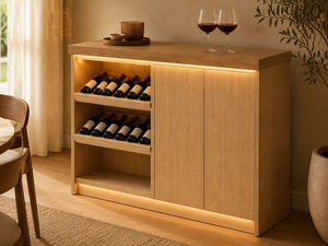 Meuble bar en bois finition chêne moderne avec portes coulissantes et casier à vin intégré pour salon ou bar à domicile - Product Image 4