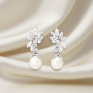 Boucles d'oreilles pendantes élégantes en argent 925 avec cristaux, strass et perles, bijoux de mariage pour femmes, style romantique - Product Image 2