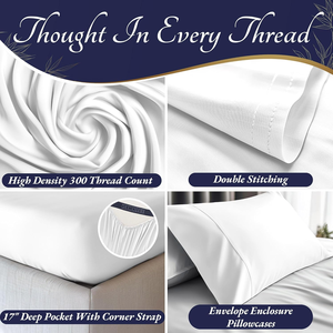 OEKO 100% Bamboo Fiber Flat &amp; <strong>Fitted</strong> <strong>Sheet</strong> King Size Ultra Soft Home Hotel Cool 17-Inch <strong>Deep</strong> Pockets <strong>Double</strong> Stitching Bed <strong>Sheets</strong> - Product Image 3