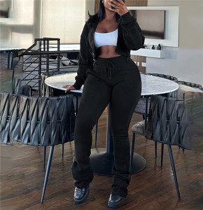 冬秋長袖ジッパークロップトップトラックスーツ女性用カジュアルドローストリングパンツ2ピースセット - Product Image 3