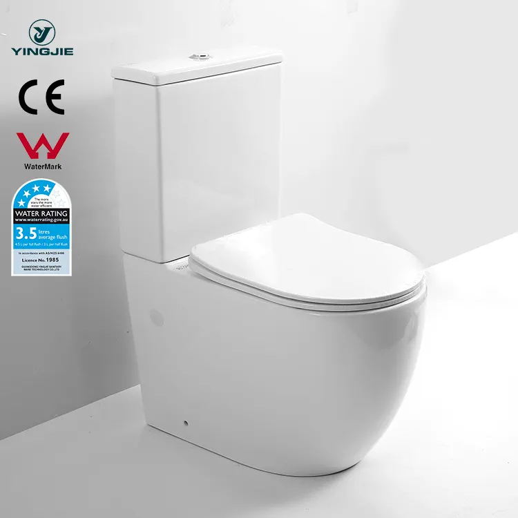 Australian WaterMark CE P-trap Ceramic Bathroom Rimless design two-piece toilet for the high definition