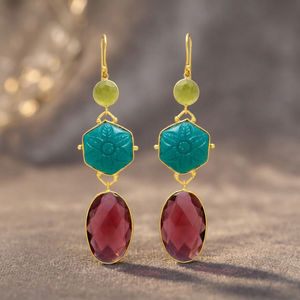 Nouvelle Arrivée Boucles d'Oreilles Pendantes Artisanales en Laiton Doré Plaqué Or avec Rubis Doré, Bijoux Ethniques de Jaipur avec Pierres Précieuses pour Fiançailles - Product Image 3