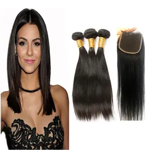 Order Now ! European straight hair extensions human hair bundles with closure set, aligned cuticle virgin hair wholesale vendors