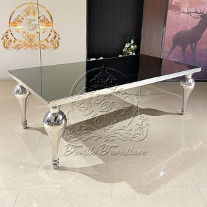 Meubles rectangulaires de mariage au design <span class=keywords><strong>simple</strong></span> Table à manger stable en métal doré pour événement 10 places et chaise - Product Image 6