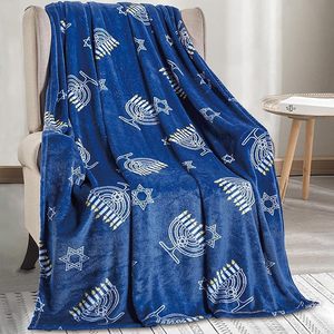 Manta de Franela con Diseño de Menorah para Bendición de Hanukkah, Manta para Siesta, Reversible, Cálida y Acogedora para el Invierno, Impresión Personalizada OEM ODM - Product Image 1
