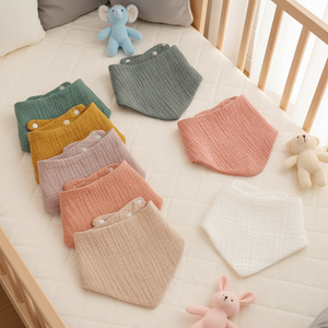 Lot de bavoirs triangulaires en mousseline pour bébé, 100 % coton gaze, <span class=keywords><strong>bavoir</strong></span> bandana anti-bave, serviette à salive pour nouveau-né, pour l'alimentation, avec bouton-pression réglable, OEM, respirant - Product Image 1