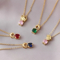 Collar de Cadena de Eslabones Chapado en Oro de 18K de Moda con Colgante de Corazón y Piedra de Nacimiento para Niña/Niño, Joyería Personalizada de Cadena de Clip para Mujer