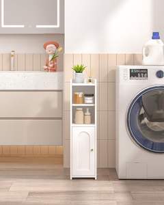 Armoires étroites pour papier toilette, organisateur de salle de bain, armoire de rangement, armoire d'angle au sol avec portes et étagère réglable - Product Image 4