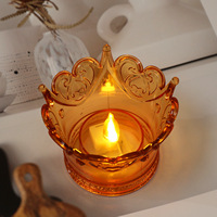 Lampe à bougie électronique transparente LED en forme de couronne, en matériau Ghee, avec motif vintage en relief, pour une ambiance de bureau