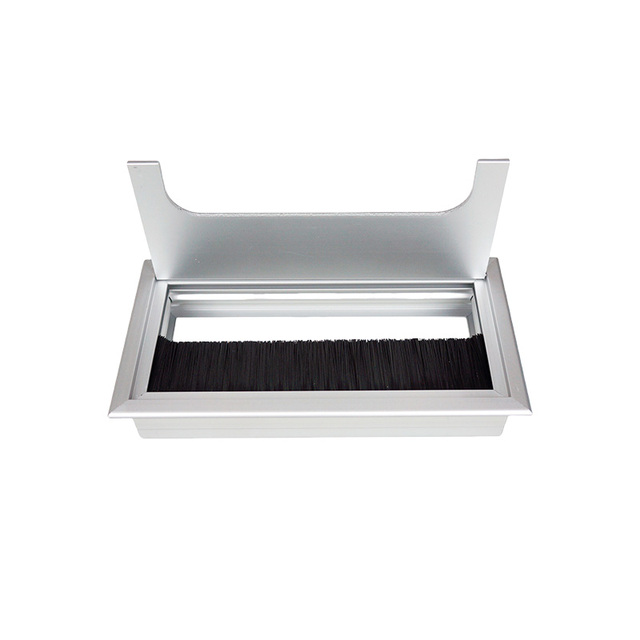 Office Professional Aluminum Alloy Rectangle Metal Wire Cable Hole Cover Grommet with Dust-Proof Brush