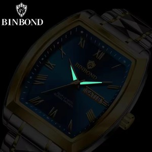 BINBOND B355 355 reloj de acero inoxidable para hombre, botón pulsador de moda de lujo, cierre oculto, resistente al agua, luminoso, fecha, <span class=keywords><strong>semana</strong></span>, reloj para mujer - Product Image 4