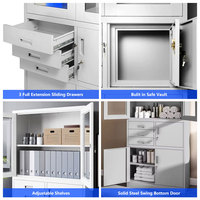 Coffre à tiroirs sur le dessus Bleu Blanc Serrure Meuble de rangement Maison Bureau Porte en verre Classeur en acier avec boîte de sécurité Métal