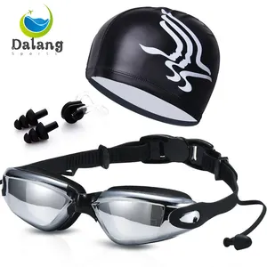 Hot Sale Diving Anti-Fog Glasses with Earplugs Nose Clip Caps Pool Silicone Glasses goggle set for swimming hat cap