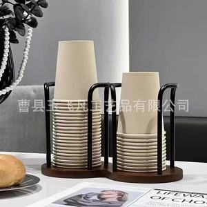 Porte-gobelets en bois massif, organisateur de bureau rond empilable pour le rangement des boissons - Product Image 4
