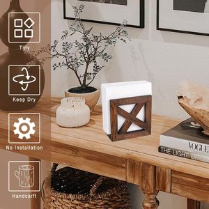 Wooden Napkin Holder Square Desktop Paper Towel Stand Handmade Modern Kitchen Storage Rack - Product Image 1