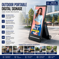Affichage numérique extérieur 32/43 pouces 2500 nits tactile alimenté par batterie haute luminosité IP65 sur pied portable pour centre commercial