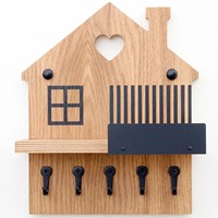 Porte-clés mural en bois en forme de maison personnalisé, sans perçage, étagère de rangement d'entrée pour salon