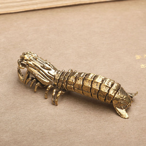 Ornements créatifs en laiton pur, en forme de crevettes en cuir, petits ornements simulés en forme de crevettes, figurines de table pour thé, homard, crevettes décoratives - Product Image 3