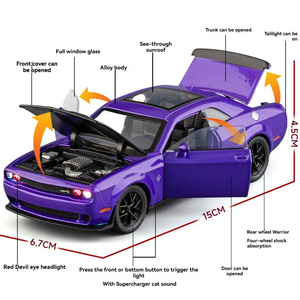 รถโมเดลโลหะ XHD Challenger Charger SRT Diecast ขนาด 1:32 พร้อมโช้คอัพจำลอง เสียงและไฟ ประตูเปิดได้ ระบบดึงหลังวิ่งได้ - Product Image 3