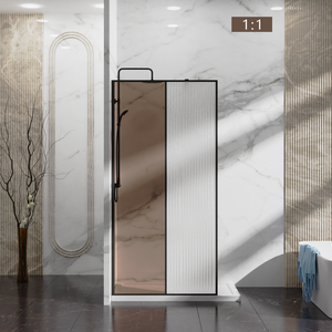 Puerta de <span class=keywords><strong>Ducha</strong></span> Sin Marco con Diseño Nuevo de ROYO, <span class=keywords><strong>Media</strong></span> Ranurada con Cristal Gris - Product Image 4