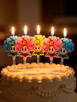 Bougies d'anniversaire en gros motif Fée des fleurs de dessin animé avec tiges transparentes, lot de 5 bougies décoratives mignonnes pour gâteaux d'enfants pour célébrations