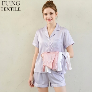 FUNG 3034 Vente <span class=keywords><strong>en</strong></span> Gros Usine Ensemble de Pyjama Court Femme Été Décontracté à Taille Élastique Respirant <span class=keywords><strong>en</strong></span> Satin Soyeux pour Mariage ou Future Mariée - Product Image 1